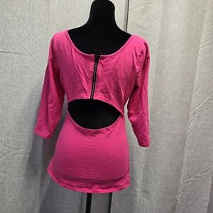 2B bebe Women's 3/4 Sleeve Peekaboo Back Bling Zipper Top Size Large Y2K NEW